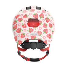 ABUS children's helmet Smiley 3.0 LED - bike helmet with light - deep fit and space for a pigtail - for girls and boys - pink with strawberry pattern,